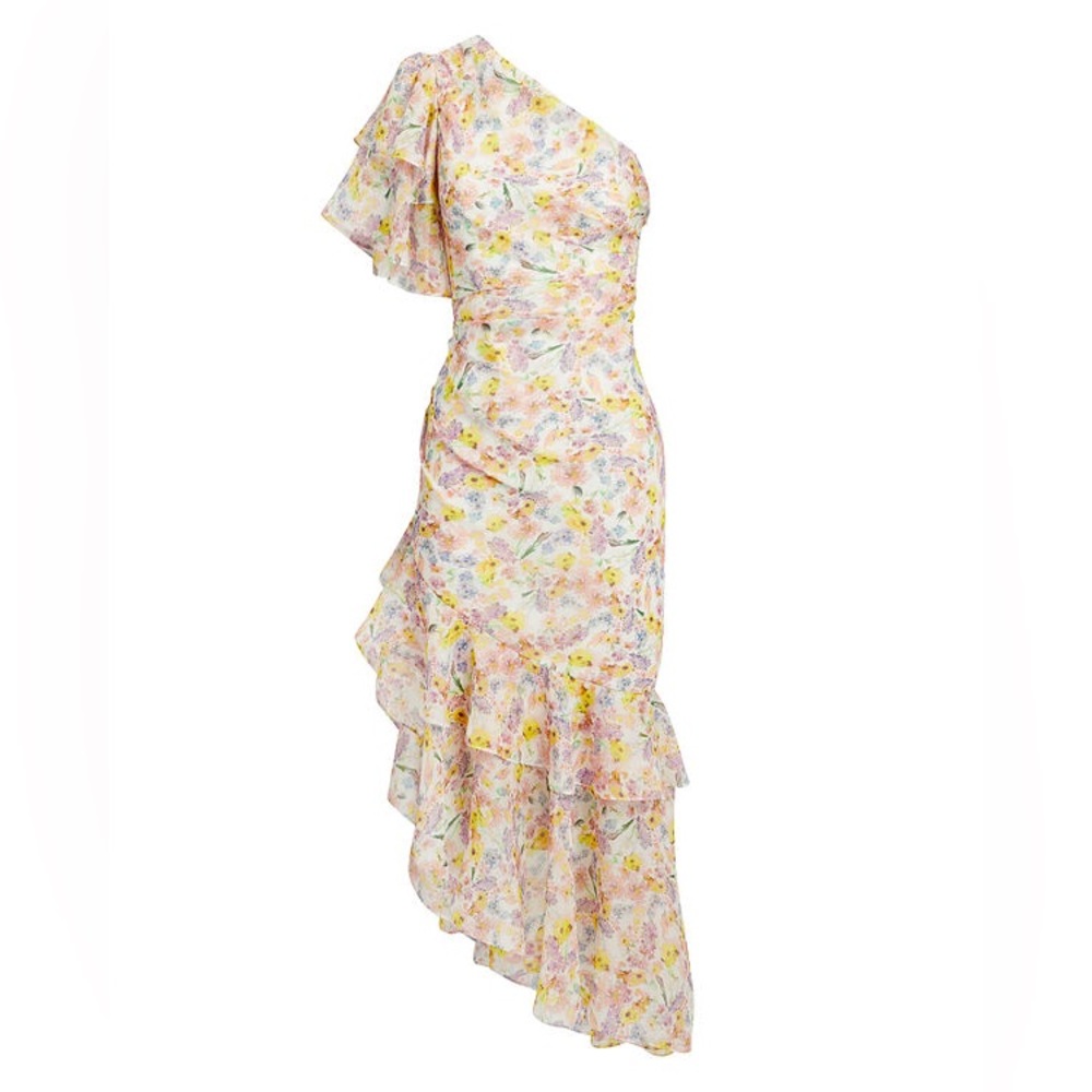 AMUR Clayton Floral One-Shoulder Ruffle Dress, Size 6